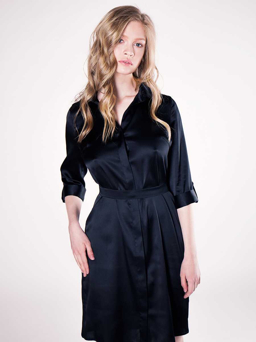 Платье рубашка Zarina чёрное шёлковое