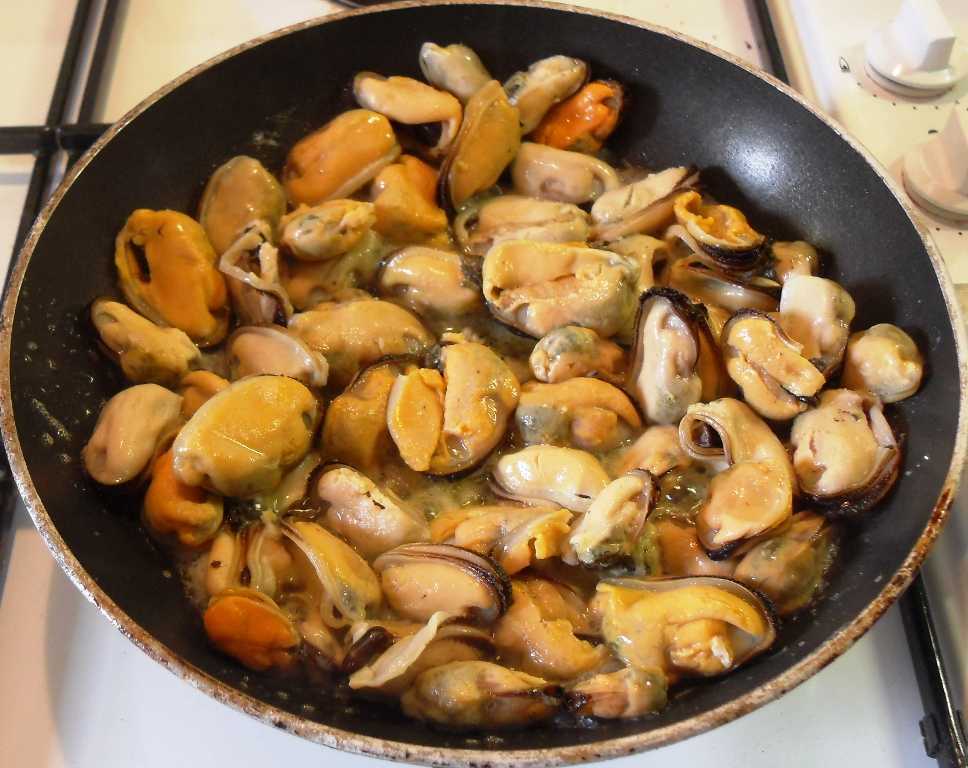 Мидии рецепты приготовления с чесноком. Мидии жареные с луком. Мидии на сковородке. Жареные мидии. Жареные моллюски.